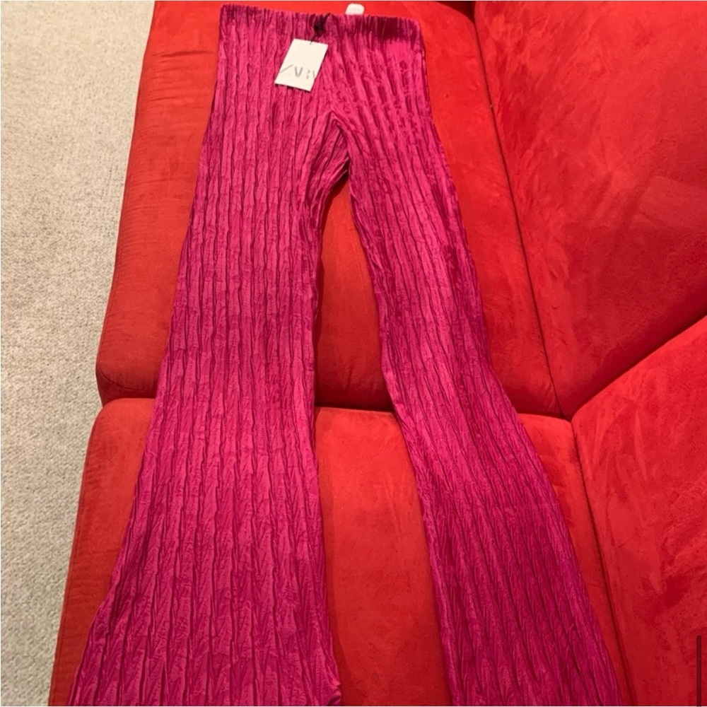 Zara Pink Wide Leg Jumpsuit with Pleated Texture - Picture 10 of 11